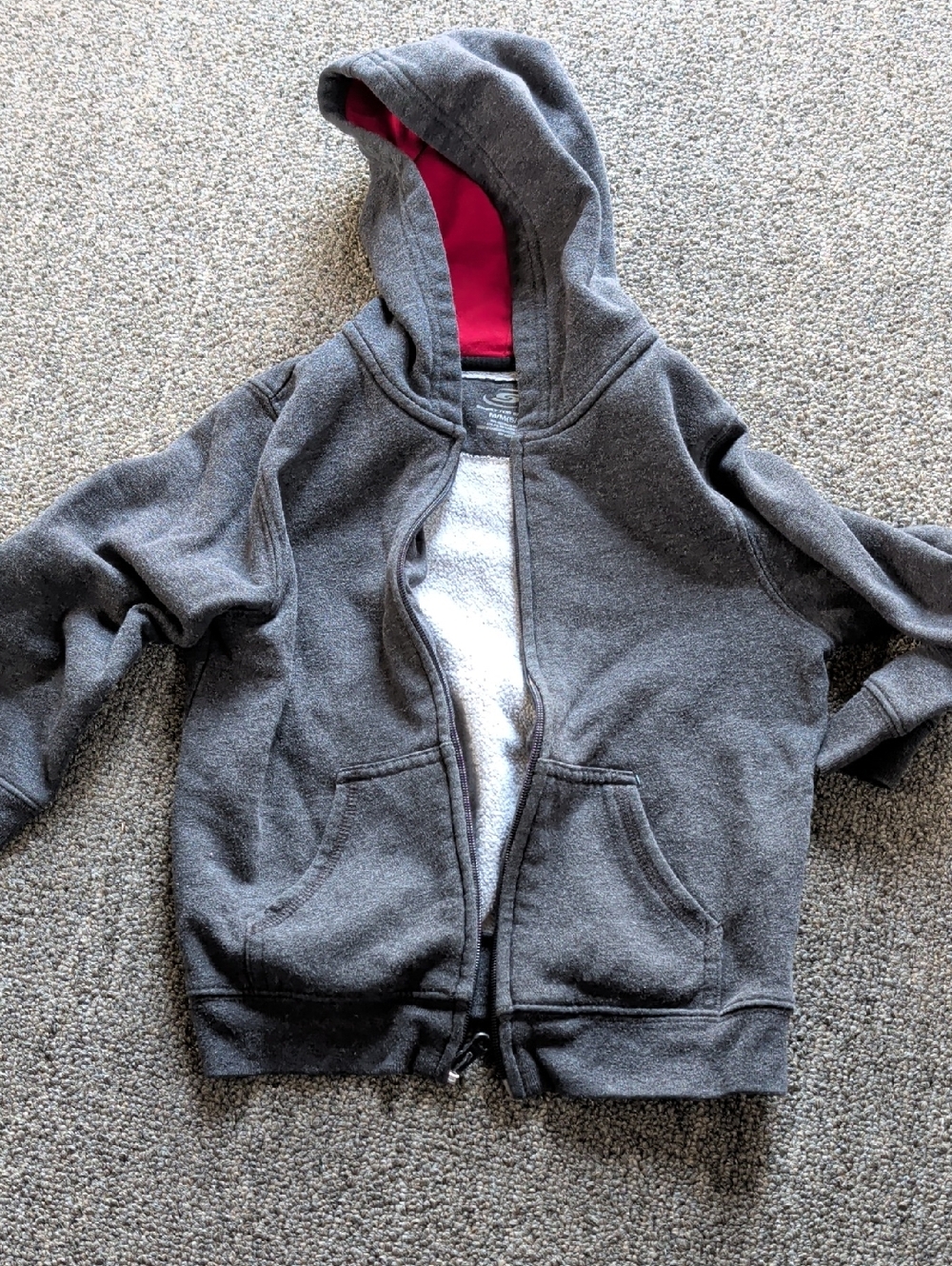 Children's Charcoal Zip Hoodie with Pink Hood Lining